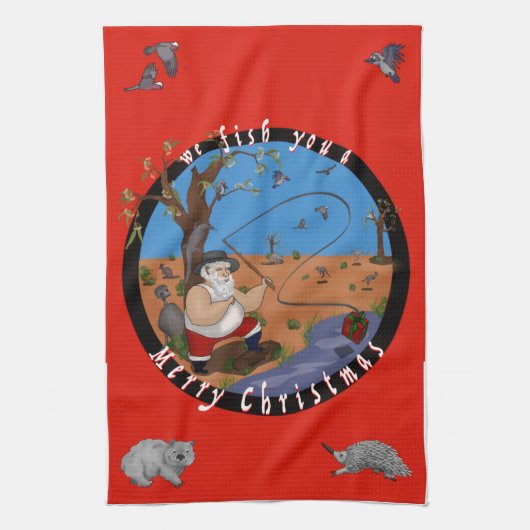 Wir fischen dir ein fröhliches Weihnachten - Aussi Geschirrtuch (Vertikal)