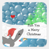 Wir fischen dir einen frohen Weihnachtshai Quadratischer Aufkleber (Vorderseite)