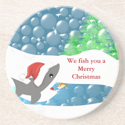 Wir fischen dir frohe Weihnachtshai-Untersetzer Sandstein Untersetzer (Vorne)