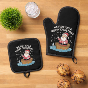 Wir fischen Ihnen ein frohes Weihnachtsfest Fische Ofenhandschuh & Topflappen-Set
