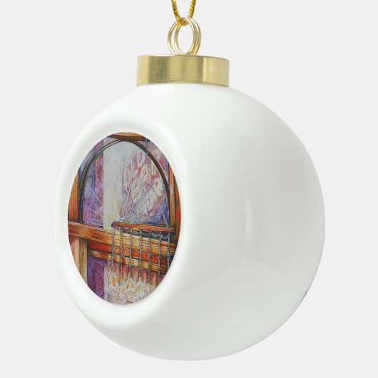 Wir fliegen alle Motten um das gleiche Licht. Keramik Kugel-Ornament (Rechts)