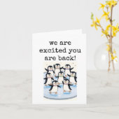 Wir freuen uns, dass Sie wieder da sind, Pinguine  Karte (Gelbe Blume)