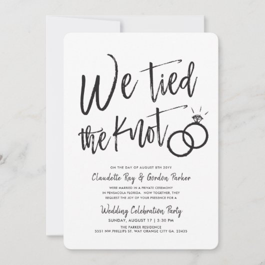 Wir geben dem Knoten| Skript| Post Hochzeitsfeier Einladung (Vorderseite)