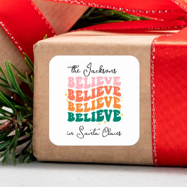 Wir glauben an das Retro-Vintage des Weihnachtsman Quadratischer Aufkleber