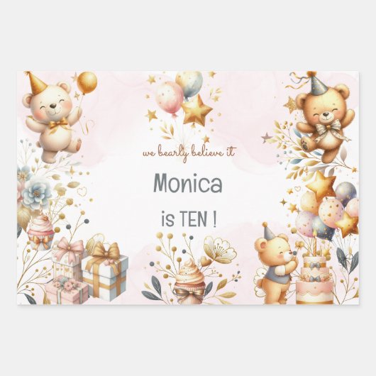 Wir glauben früh, königliche Teddy Bär Kindergebur Geschenkpapier Set (Vorderseite)