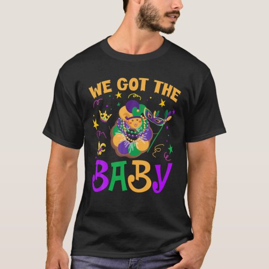 Wir Got die Baby Mardi Gras Schwangerschaft Ankünd T-Shirt (Vorderseite)