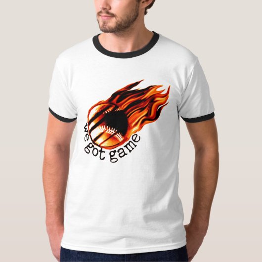 Wir got Spiel mit loderndem Baseball T-Shirt (Vorderseite)