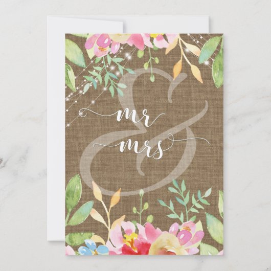 Wir Got Verheiratet auf Burlap mit Blume & Lights Einladung (Rückseite)