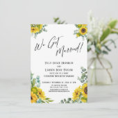 Wir Got Verheiratet! Eukalyptus Sunflower Empfang Einladung (Stehend Vorderseite)