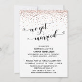 Wir Got Verheiratet Hearts Script Copper Confetti  Einladung (Vorderseite)