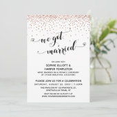 Wir Got Verheiratet Hearts Script Copper Confetti  Einladung (Stehend Vorderseite)