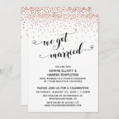 Wir Got Verheiratet Hearts Script Copper Confetti Einladung (Vorne/Hinten)