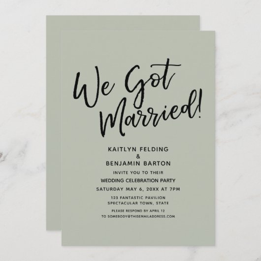 Wir Got Verheiratet! Lässig Sage Green Empfang Einladung (Vorne/Hinten)