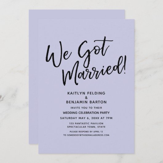 Wir Got Verheiratet! Lässiger Simple Lavender Empf Einladung (Vorne/Hinten)