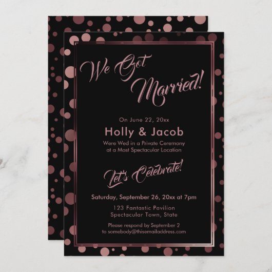 Wir Got Verheiratet! Rose Gold Confetti Bubbles & Einladung (Vorne/Hinten)
