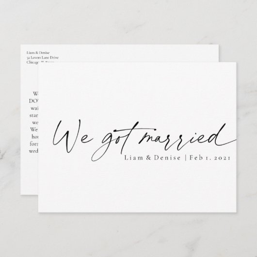 Wir Got Verheiratete Elegante Script Minimal Ankün Postkarte (Vorne/Hinten)
