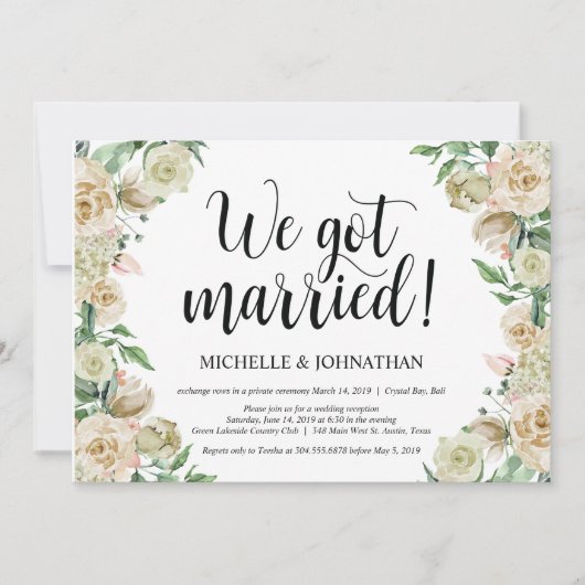 Wir got verheiratete Elopement Empfang Einladungsk Einladung (Vorderseite)