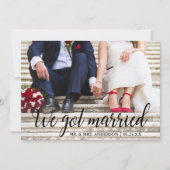 Wir Got Verheiratete Foto-Kalligraphie-Karte Dankeskarte (Vorderseite)