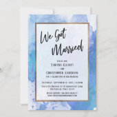 Wir Got Verheiratete Goldbarren Abstrakt Blue Spla Einladung (Vorderseite)