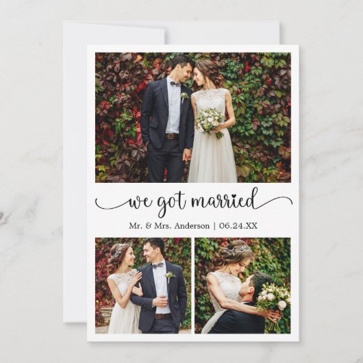 Wir Got Verheiratete Herzkalligraphie 3 Foto Hochz Ankündigung (Vorderseite)