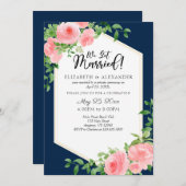 Wir Got Verheiratete Hochzeit von Navy Blue Pink Einladung (Vorne/Hinten)