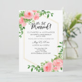 Wir Got Verheiratete Hochzeitsfeier in Rosa Einladung (Stehend Vorderseite)