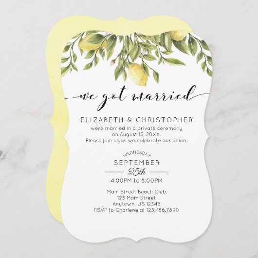 Wir Got Verheiratete Lemons Grüne Hochzeitsfeier Einladung (Vorne/Hinten)