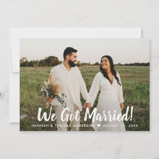 Wir Got Verheiratete moderne Script Custom Foto Ho Ankündigung (Rückseite)
