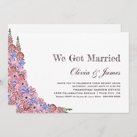 Wir Got Verheiratete Rosa Flora Hochzeitsempfehlun Einladung (Vorne/Hinten)