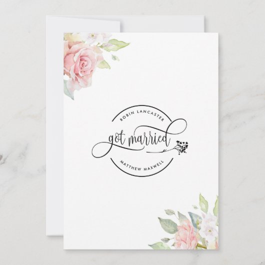 Wir got Verheiratete, Rose Gold Floral Verheiratet Ankündigung (Rückseite)