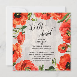 Wir Got Verheiratete Rote Pflaumen auf Holz-Empfan Einladung