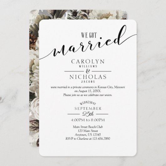 Wir Got Verheiratete Winter-Blume Hochzeitsfeier Einladung (Vorne/Hinten)