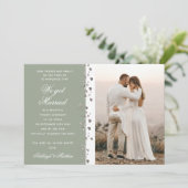 Wir Got Verheirateten Glitzer Herz Foto Grün Weiß Einladung (Stehend Vorderseite)