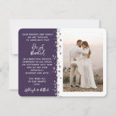 Wir Got Verheirateten Glitzer Herz Foto Lila Weiß Einladung (Vorderseite)