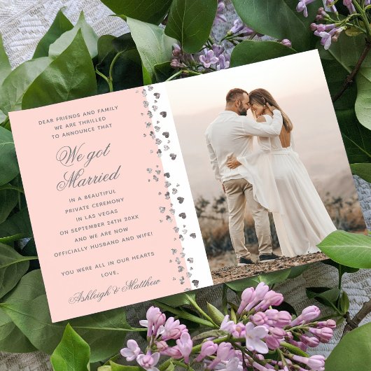 Wir Got Verheirateten Glitzer Herz Foto Peach und Einladung