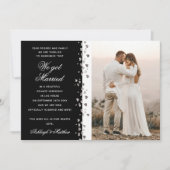 Wir Got Verheirateten Glitzer Herz Foto Schwarz-We Einladung (Vorderseite)