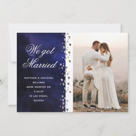 Wir Got Verheirateten Glitzer Herzstück Foto Elopt Einladung (Vorderseite)