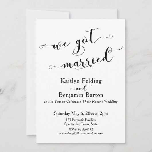 Wir Got Verheiratetes Skript, Schwarzweiß und Weiß Einladung (Vorderseite)