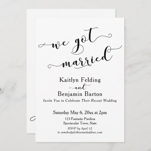 Wir Got Verheiratetes Skript, Schwarzweiß und Weiß Einladung (Vorne/Hinten)