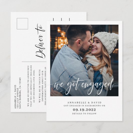 Wir Got Verlobt modernes Foto  Ankündigungspostkarte (Vorne/Hinten)