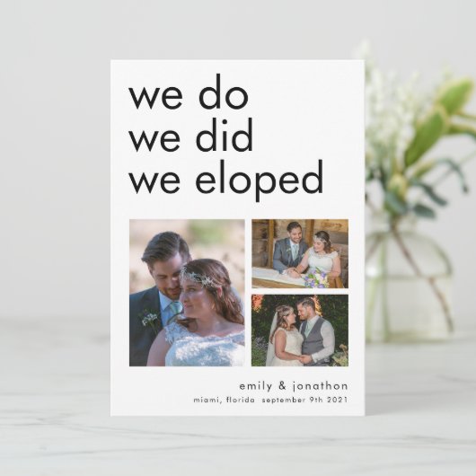 Wir haben 3 Fotos Ankündigung Einladung (Stehend Vorderseite)