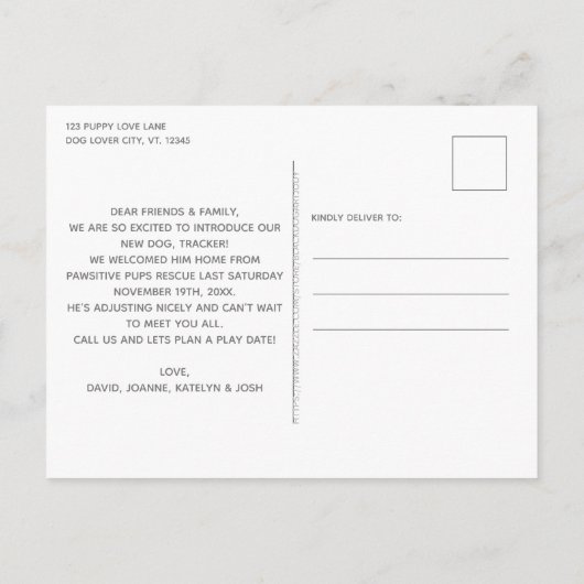 Wir haben Adoptiert, Hunde zu retten Ankündigungspostkarte (Rückseite)