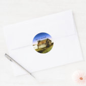 Wir haben alte Holzhütte umgezogen Runder Aufkleber (Umschlag)