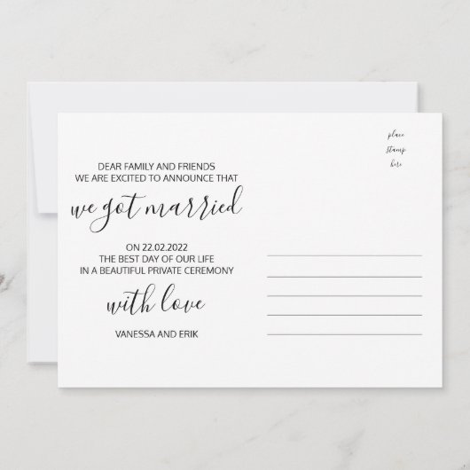 Wir haben am Strand gepeitscht, Foto Verheiratete Ankündigung (Rückseite)