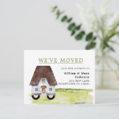 WIR HABEN BEWEGT, Spaß House auf Rädern Einladungspostkarte (Stehend Vorderseite)