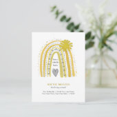Wir haben Boho Yellow Rainbow Ankündigung verschob Postkarte (Stehend Vorderseite)