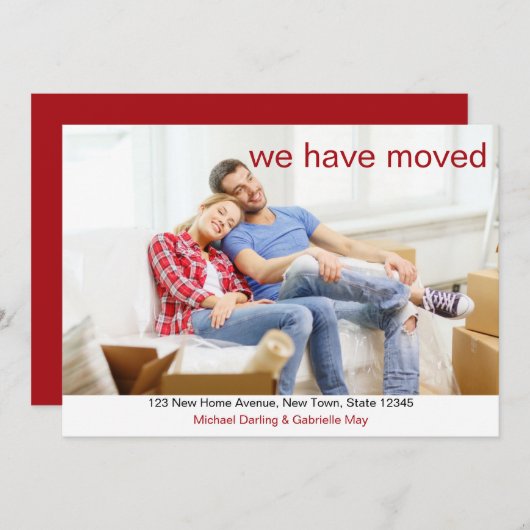 Wir haben Custom Foto Deep Red New Address verscho Ankündigung (Vorne/Hinten)