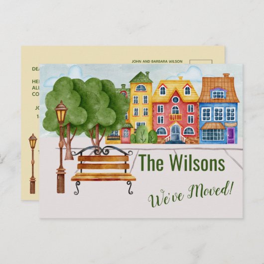 Wir haben das bunte Stadtleben-Budget verschoben Ankündigungspostkarte (Vorne/Hinten)