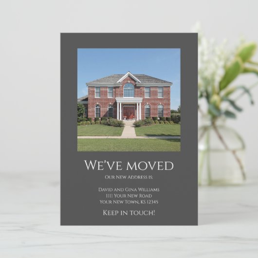 Wir haben das einfache Foto Gray Moving verschoben Ankündigung (Stehend Vorderseite)