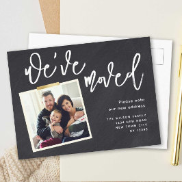 Wir haben das einfache moderne Foto verschoben Ankündigungspostkarte